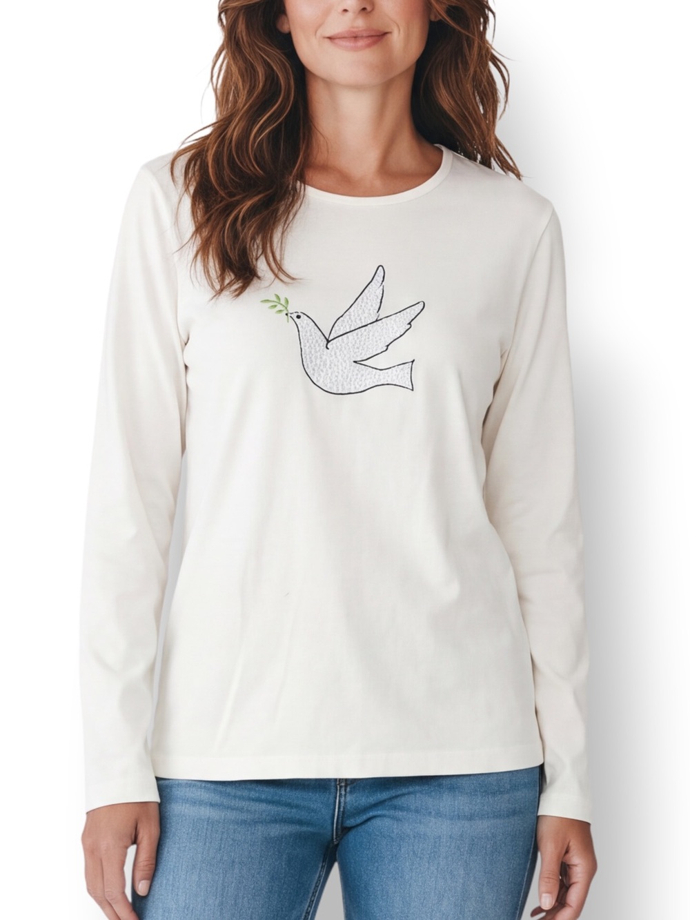 4/$20 Vintage Casey Coleman Beaded Christmas Dove Holiday Top Medium